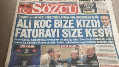 Sözcü Grubu, Fenerbahçe Başkanı Ali Koç'un baklava yerken görüntüsünü haber yapmaları nedeniyle Koç Grubu'nun gazete ve TV'ye reklam ambargosu başlattığını öne sürdü